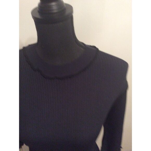 New NWT Joie Thorna Top Mock Neck Ruffled Midnight Blue Ribbed Short Sleeve XL - Picture 6 of 6